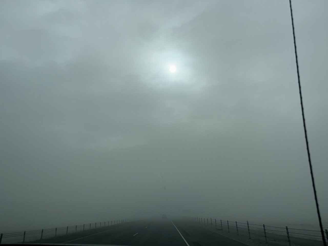 While crossing Nevada there was so much wind that salt blown in the air made it look like fog